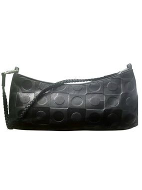 Atalla Vintage Embossed Black Leather Clutch Shoulder Bag